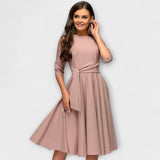 Daniela Sofía - Vestido Midi Elegante con Cintura Lazada