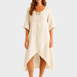 Alba - Vestido asimétrico de algodón y lino