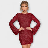 Estela – Vestido Brillante de Manga Acampanada