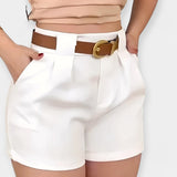 Pilar - Pantalones Cortos Plisados de Cintura Alta