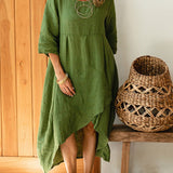 Alba - Vestido asimétrico de algodón y lino