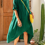 Alba - Vestido asimétrico de algodón y lino