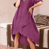 Alba - Vestido asimétrico de algodón y lino