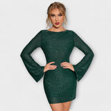 Estela – Vestido Brillante de Manga Acampanada