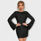 Estela – Vestido Brillante de Manga Acampanada