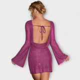 Estela – Vestido Brillante de Manga Acampanada